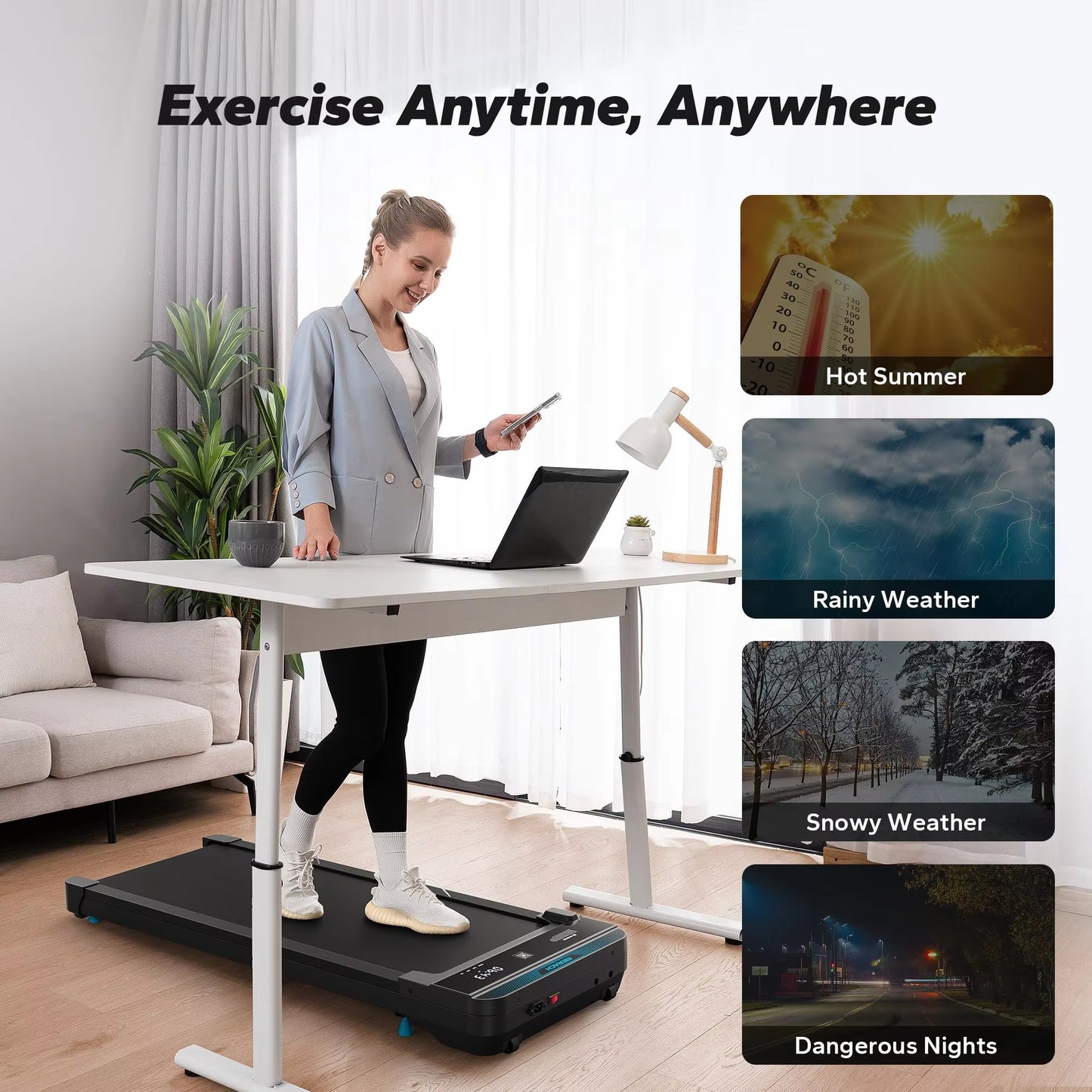 Walking Pad Small Treadmill for Home&Office under Desk Treadmill with Max 3.8MPH 40 Db 2In1 Quiet Portable Mini Treadmill